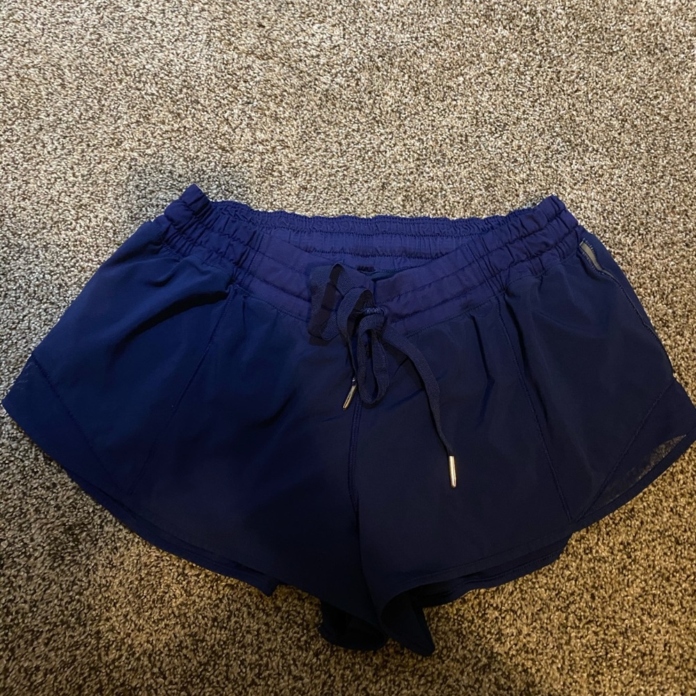 Navy Lululemon hotty hot shorts with tie